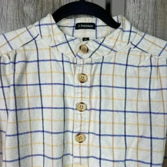 J. Peterman Shirt Flannel Plaid White Henley Long Sleeves Grandpa M - Picture 2 of 10
